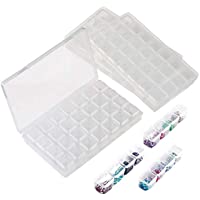 Los mejores  - 2 Piezas Caja de Almacenamiento de 28 Compartimentos para Bordado y Diamante - Organizador de Extraíbles de Transparente…